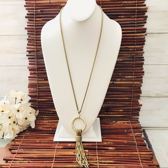 Chico's Jewelry Chicos Long Gold Tone Circle Pendant Necklace